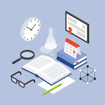 Back To School Exam Prepare Isometric Illustration Stock Illustration