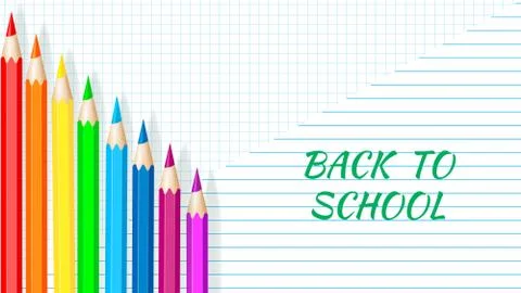 Back to School - Exercise book worksheet with colored pencils. Vector イラスト素材