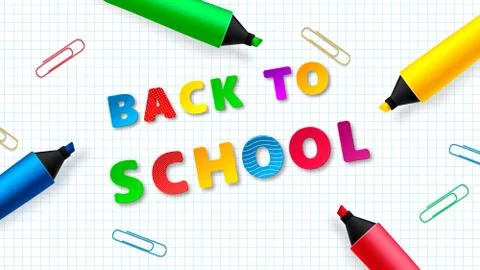 Back to School - Exercise book worksheet with colored markers. Vector Stock Illustration