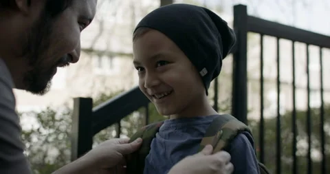 Back to school. Father get's son ready to go back to school. Stock Footage 131121872