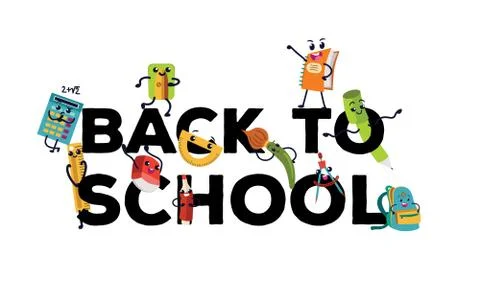 Back to school flat banner template with inscription and education supplies Illustrazione stock