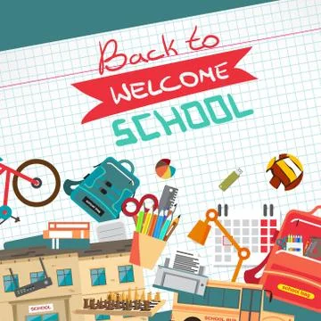 Back to school flat cartoon design modern vector illustration ba Stock Illustration