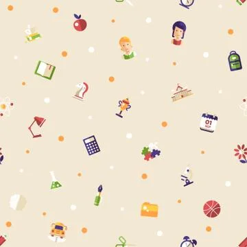 Back to school flat design icons seamless pattern Illustrazione stock