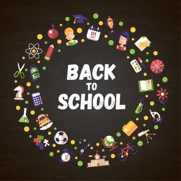 Back to school flat design icons circle composition Stock Illustration