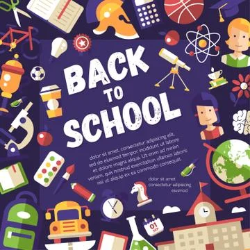 Back to school flat design icons postcard template Stock Illustration