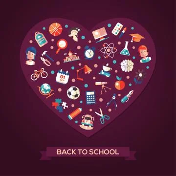 Back to school flat design icons heart composition Illustrazione stock