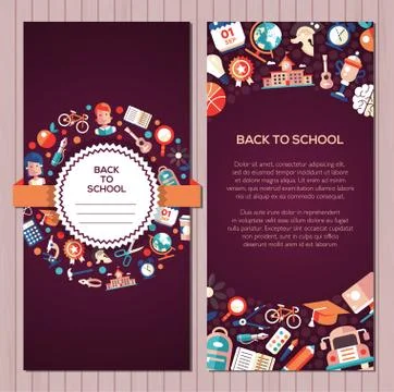 Back to school flat design icons postcard template 库存插图