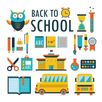 Back to school Flat design icons set isolated on white Part 2 库存插图