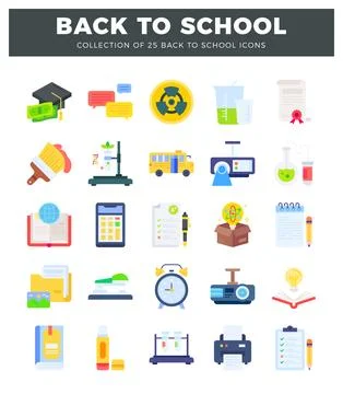 Back to School flat education icons in a grid format. Stockillustratie