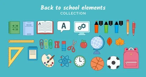 Back to school flat elements collection. Different school elements, books, notes イラスト素材