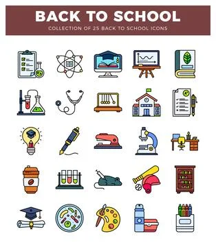 Back to school flat icon graphics on a white background. featuring science... Stock Illustration