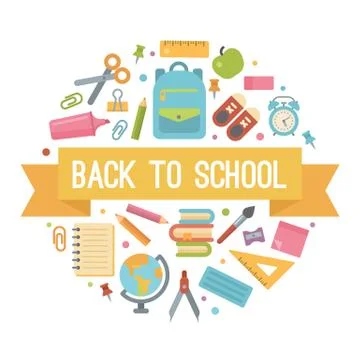 Back to school flat icons in a circle Stock Illustration