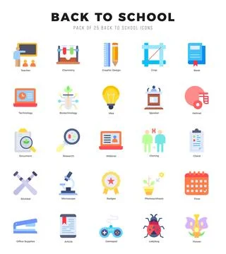 Back To School Flat icons collection. 25 icon set in a Flat design. Stockillustratie
