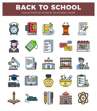 Back to school flat icons collection for education and learning. イラスト素材