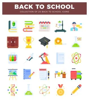Back to school flat icons collection with educational and learning symbols. 库存插图