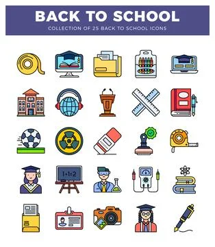 Back to school flat icons collection for education and learning concepts. 스톡 일러스트