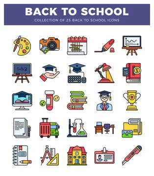 Back to school flat icons collection in a white background. Ilustración de archivo