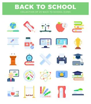 Back to school flat icons for education and learning. Stock Illustration