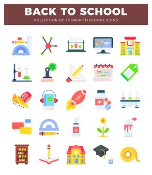 Back to school flat icons for education and learning. displayed on white ba.. Illustrazione stock