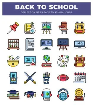 Back to school flat icons for education and learning collection. Illustrazione stock