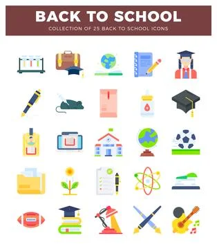 Back to school flat icons for education and learning with supplies and stud.. Stock Illustration