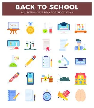 Back to school flat icons for education and learning. Stock Illustration