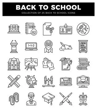 Back to school flat icons. education symbols. and student supplies in a cla.. Stock Illustration