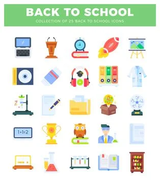 Back to school flat icons with educational and science symbols. イラスト素材