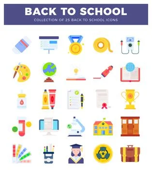 Back to school flat icons in a grid layout Illustrazione stock