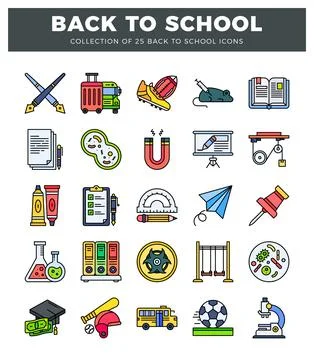 Back to school flat icons isolated on white background. Stock Illustration