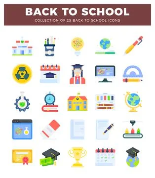 Back to school flat icons representing education and learning in a digital .. Stock Illustration