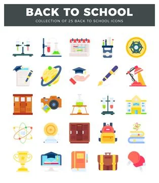 Back to school flat icons set on a white background Stock Illustration