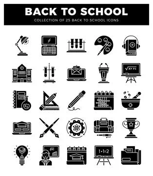 Back to school flat icons with study and science symbols. Stock Illustration