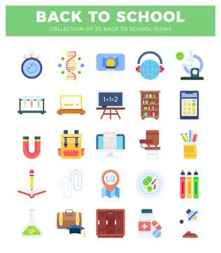 Back to school flat icons on a white background Stockillustratie