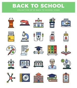 Back to school flat icons on a white background. representing education and.. Stock Illustration