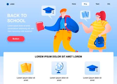Back to school flat landing page design Stock Illustration