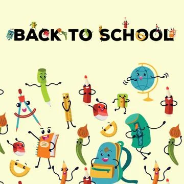 Back to school flat poster Education colorful template Stock Illustration