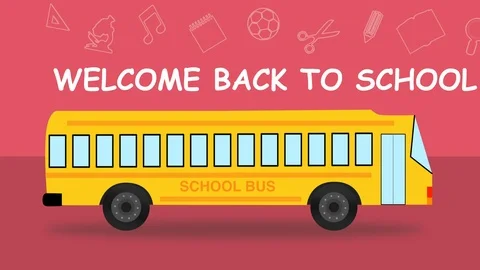Back to school flat style colourful School Bus looped animation. Stock Footage 115125294