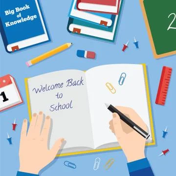Back to School Flat Style Vector Background With Books Pencils Pen and Other 스톡 일러스트