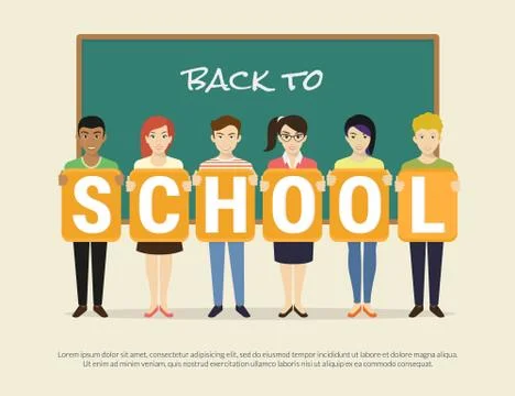 Back to school flat vector illustration of happy pupils in school class near 库存插图