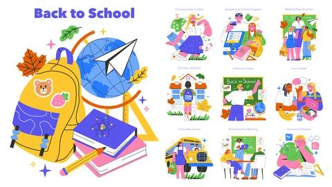 Back To School. Flat Vector Illustration イラスト素材