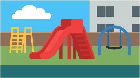 Back to School Flat vector illustration of a neighborhood playground with s.. 스톡 일러스트