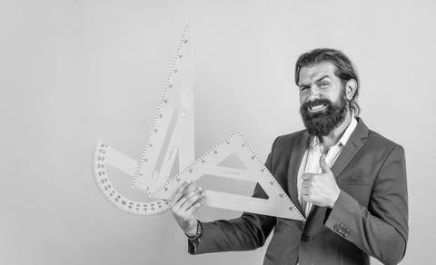Back to school. formal education. knowledge day. mature bearded teacher use math Stock Photos