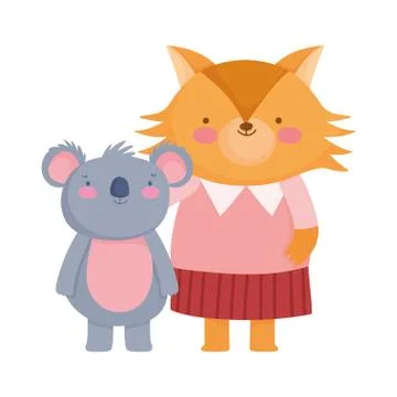 Back to school, fox and koala with clothes cartoon Stock Illustration