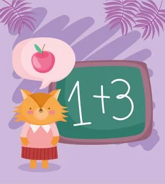 Back to school, fox apple speech bubble chalkboard Stock Illustration
