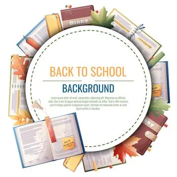 Back to school frame design. Poster, postcard with with textbooks, books an.. 스톡 일러스트