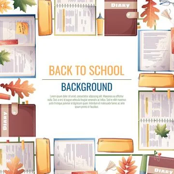 Back to school frame design. Poster, postcard with with textbooks, books an.. イラスト素材