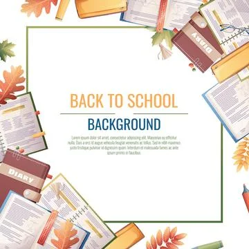 Back to school frame design. Poster, postcard with with textbooks, books an.. Stock Illustration