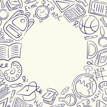Back to school frame with education icon, book, globe, formulas and stationery Stock Illustration