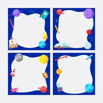 Back to school, frame square template banner, kids concept vector illustratio Stock Illustration